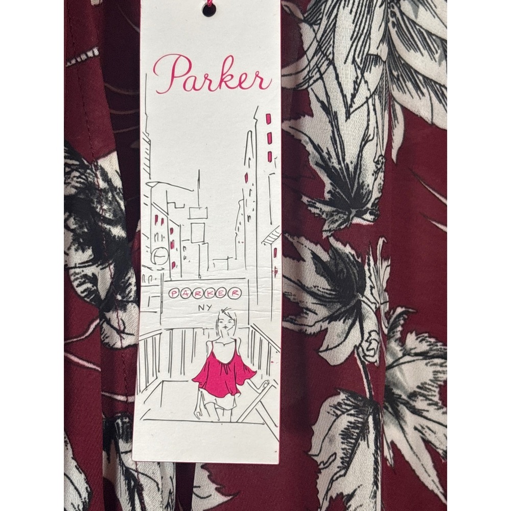 Parker NY Red Rooted Floral Mini Dress Lace Trim Bell Sleeve Women's S NWT - Picture 5 of 9